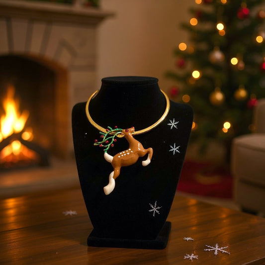 Enamel reindeer necklace