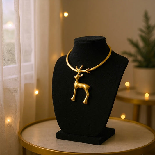 Large Matte gold reindeer necklace