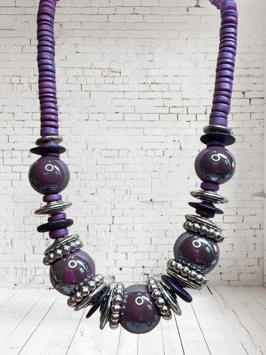 Purple and silver beaded necklace