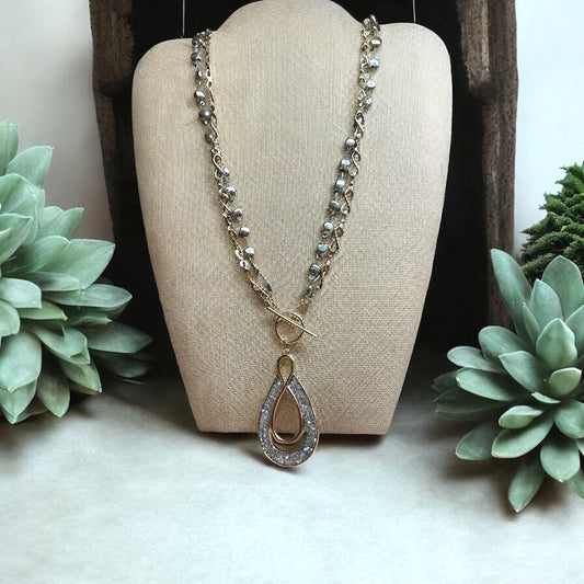 Double layer gold and silver necklace with stunning pendant