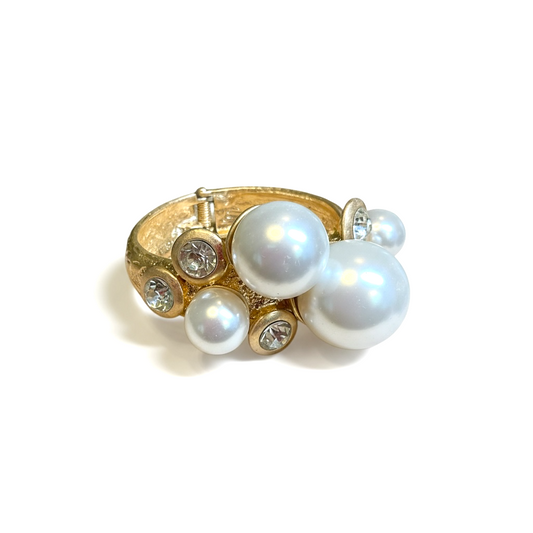 Large gold and pearl clamp style statement bracelet