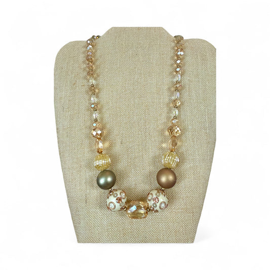 Gold-Tone Statement Necklace with Filigree Beads and large faceted beads