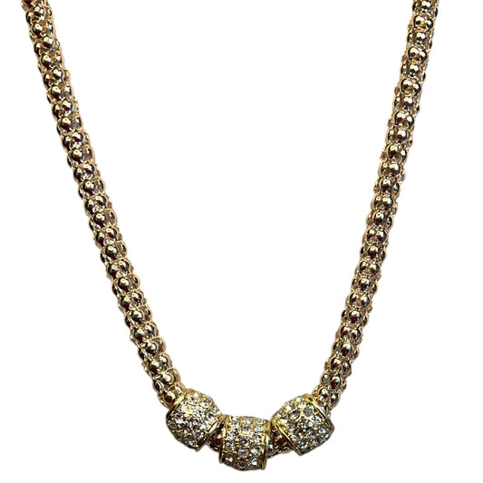 Gold-Tone Popcorn Chain Necklace with Pavé Crystal Rondelle Accents
