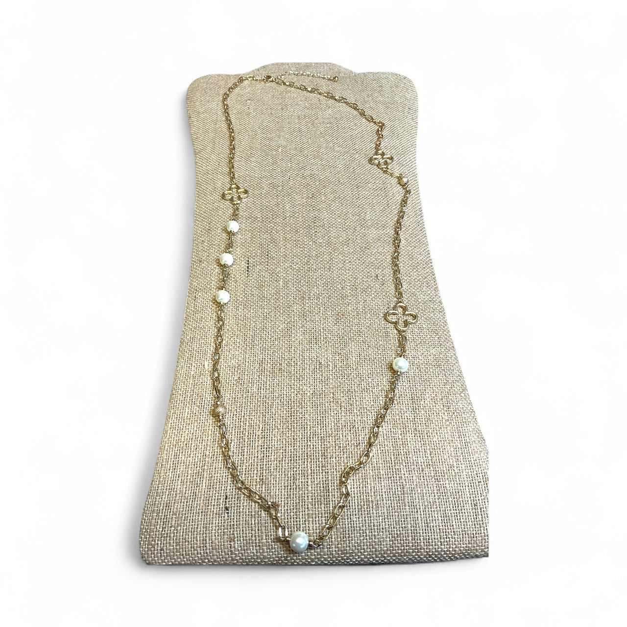 Pearl accent long gold chain necklace