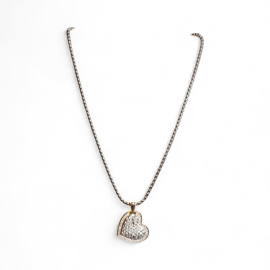 Two tone necklace with a Pave heart pendant