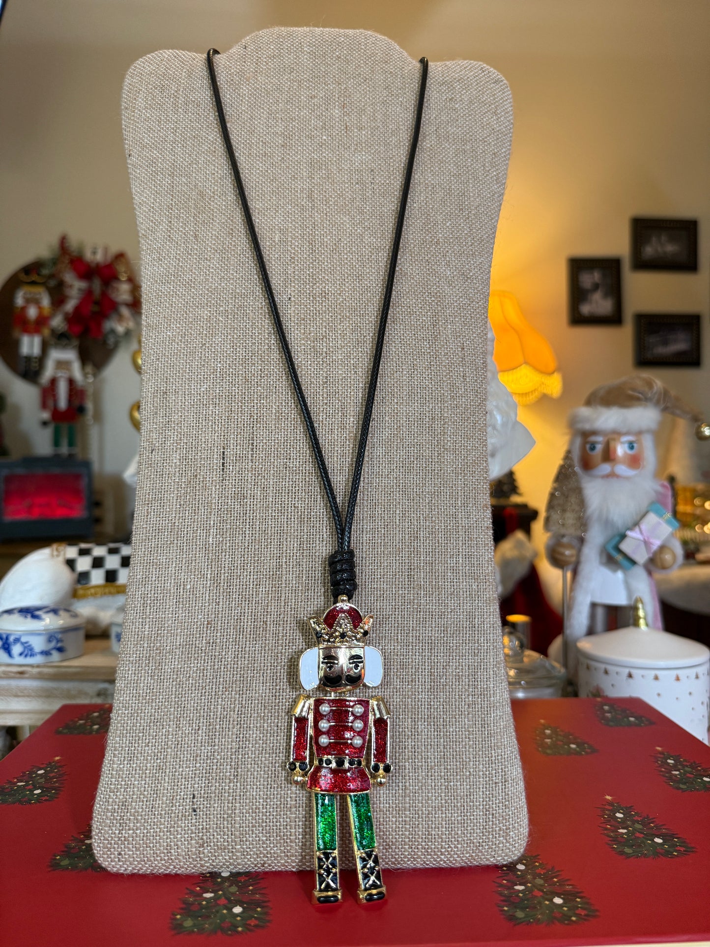 Large Nutcracker pendant necklace with a black cord