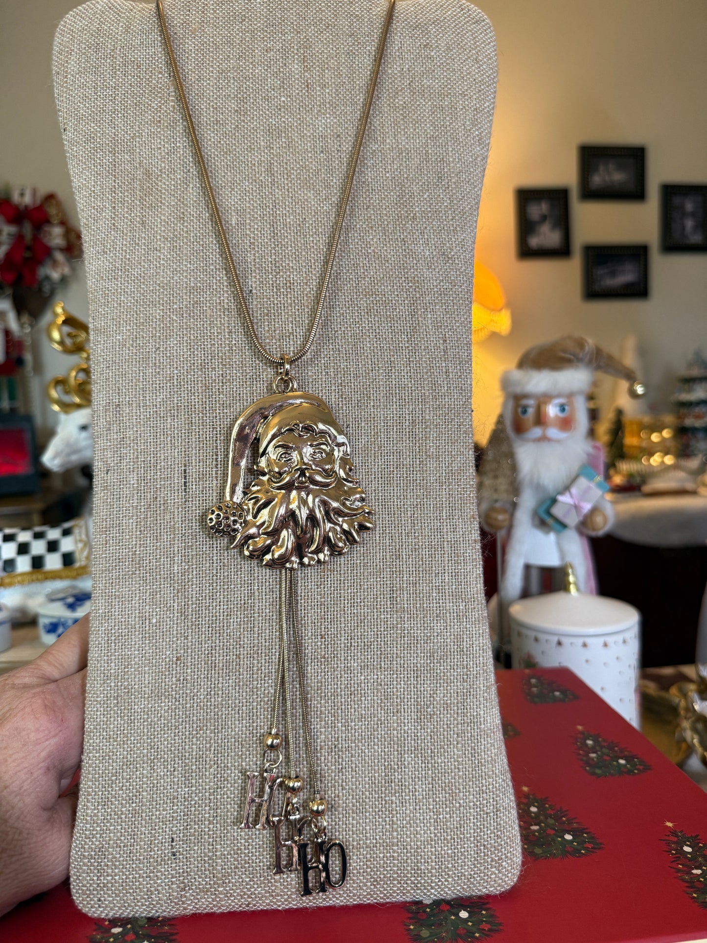 Gold tone Santa face necklace