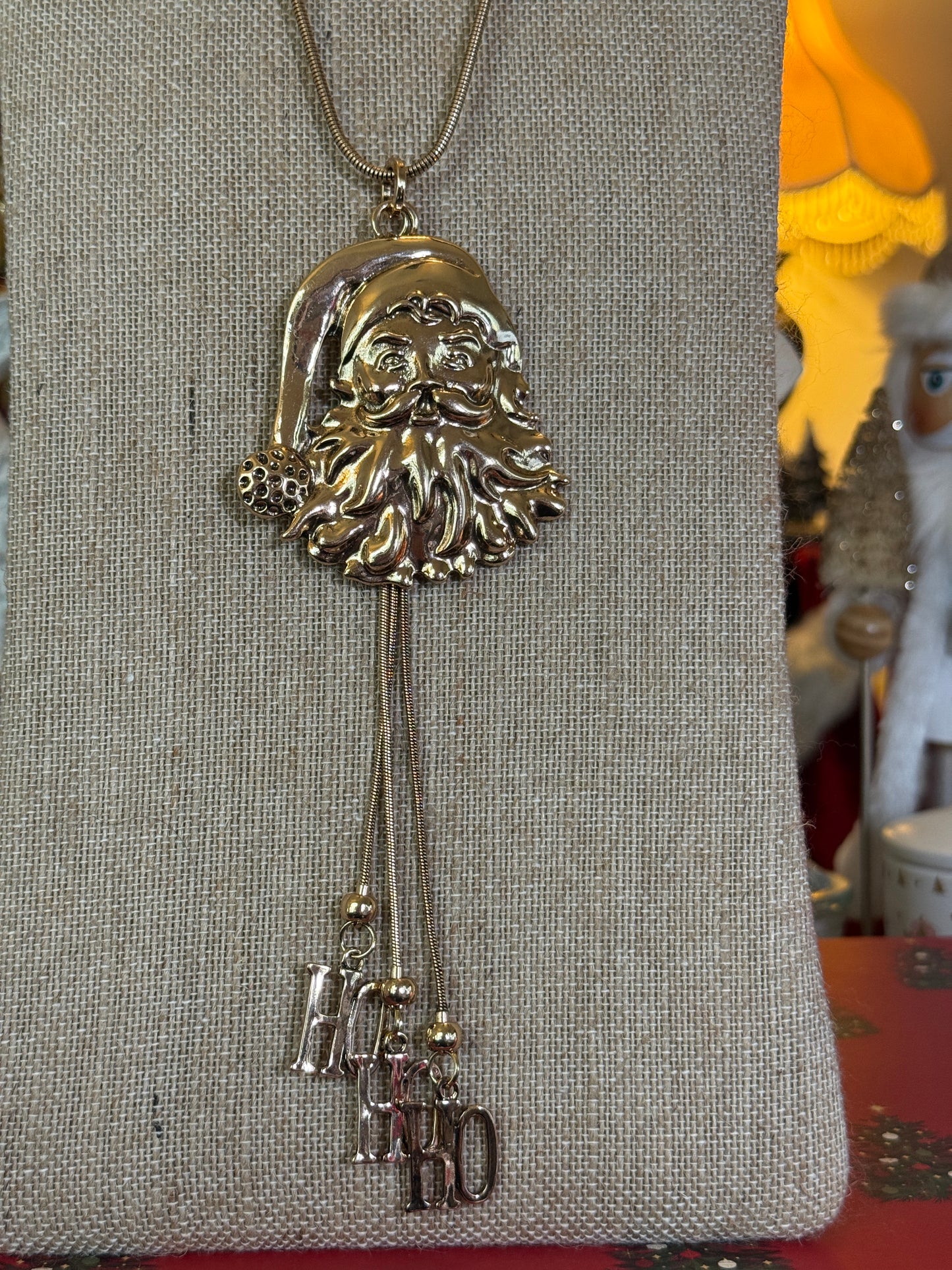 Gold tone Santa face necklace
