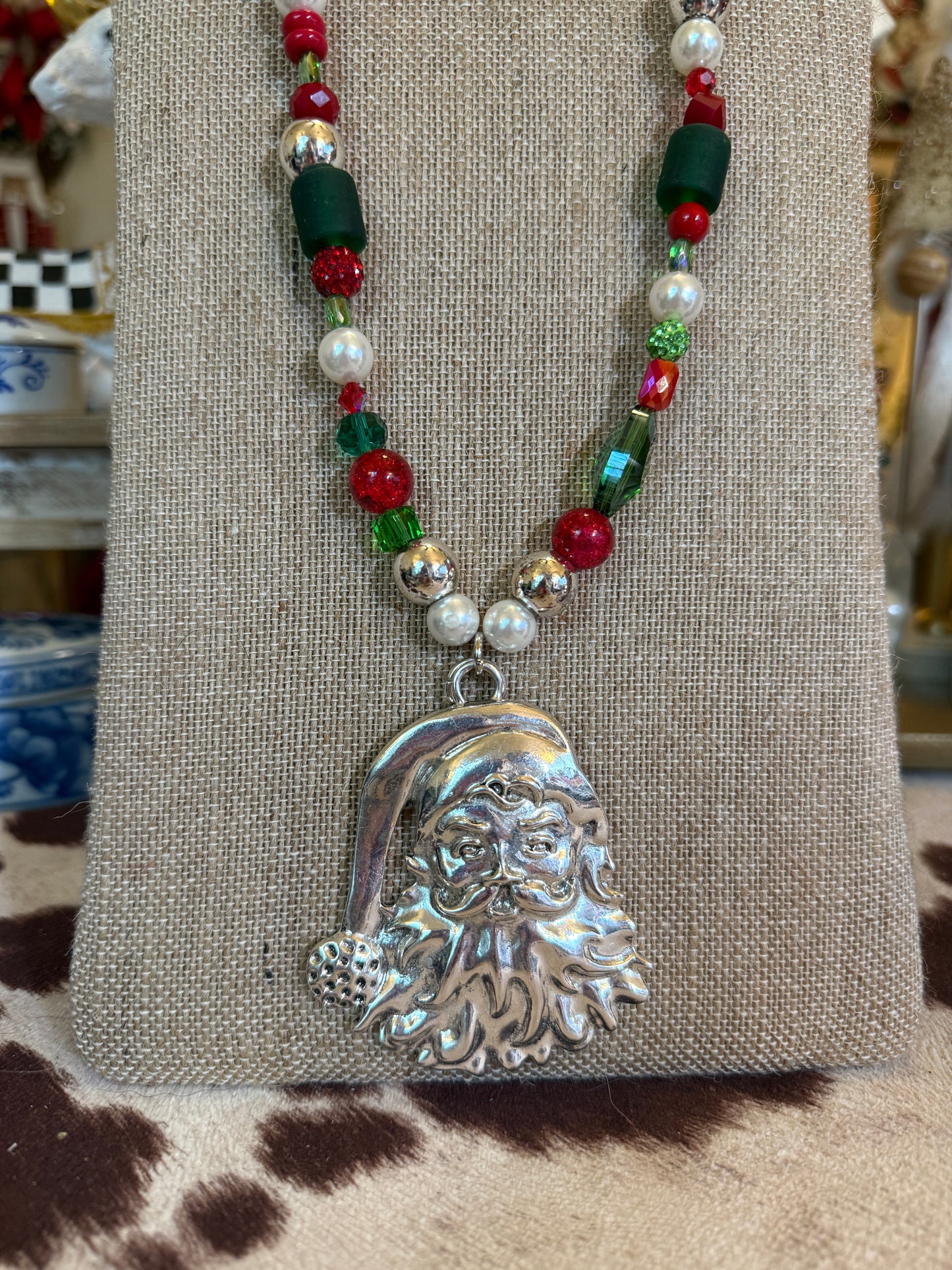 Handmade Santa beaded necklace