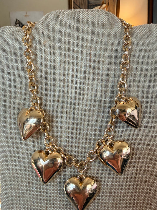 Bold Multiple Heart Pendant/Charm NecklaceGold t in one