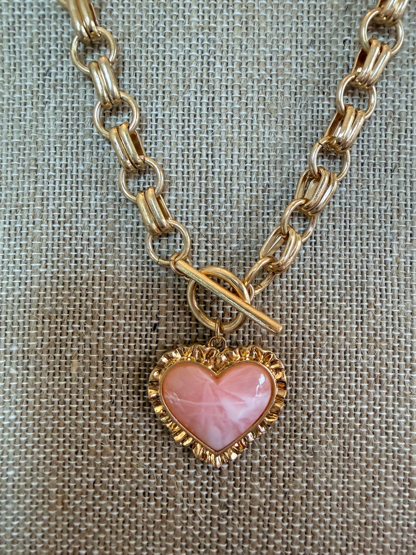 Pink and Gold tone heart necklace