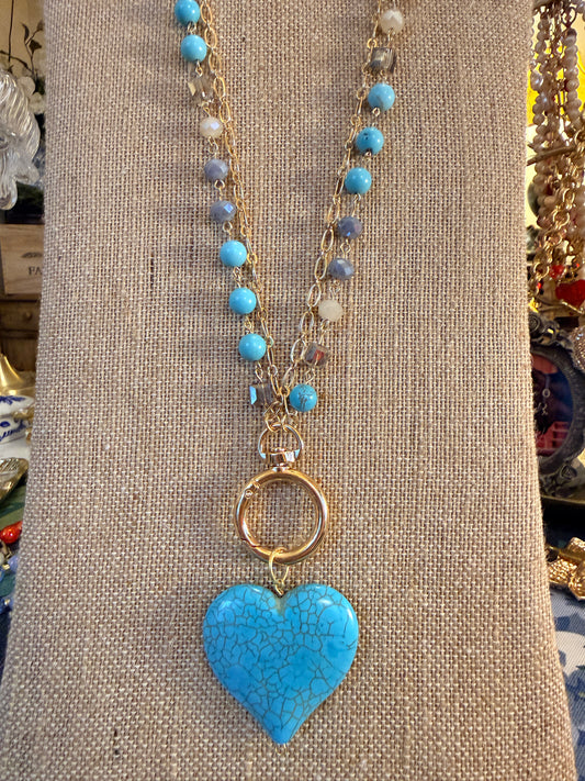 Turquoise color heart pendant with Rosary Chain
