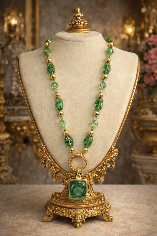Southern Glitz Emerald Spring Necklace – St. Patrick’s Day Green Crystal & Gold Statement Necklace
