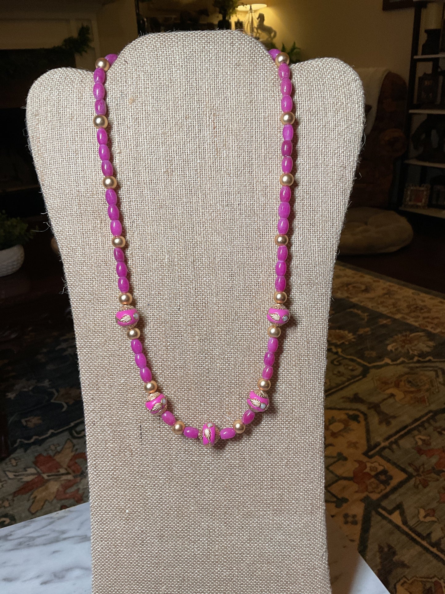 Pink Beaded Statement Necklace | Spring Jewelry | Gold Accent Necklace | Cloisonné Bead Necklace | Easter Jewelry | Southern Glitz Handmade