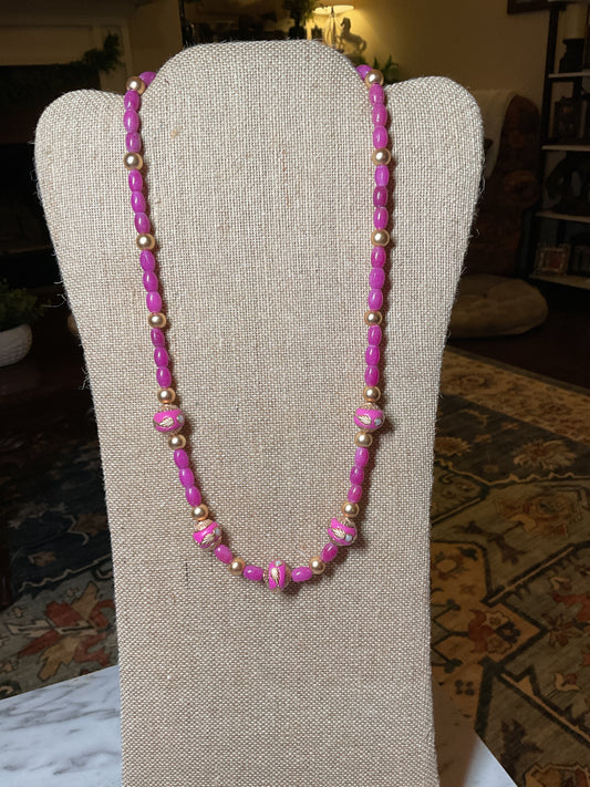 Pink Beaded Statement Necklace | Spring Jewelry | Gold Accent Necklace | Cloisonné Bead Necklace | Easter Jewelry | Southern Glitz Handmade
