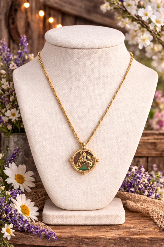 Gold Horse Medallion Necklace – Equestrian Pendant Necklace | Southern Glitz