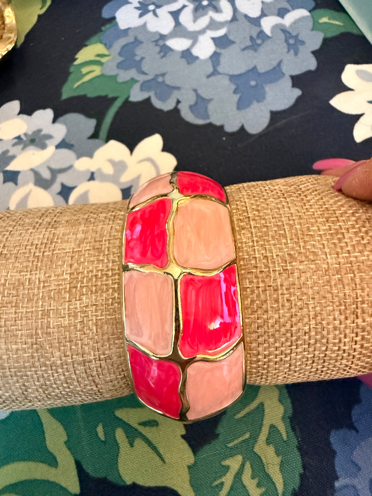 Pink Enamel Gold Statement Bracelet – Southern Glitz Bold Bangle