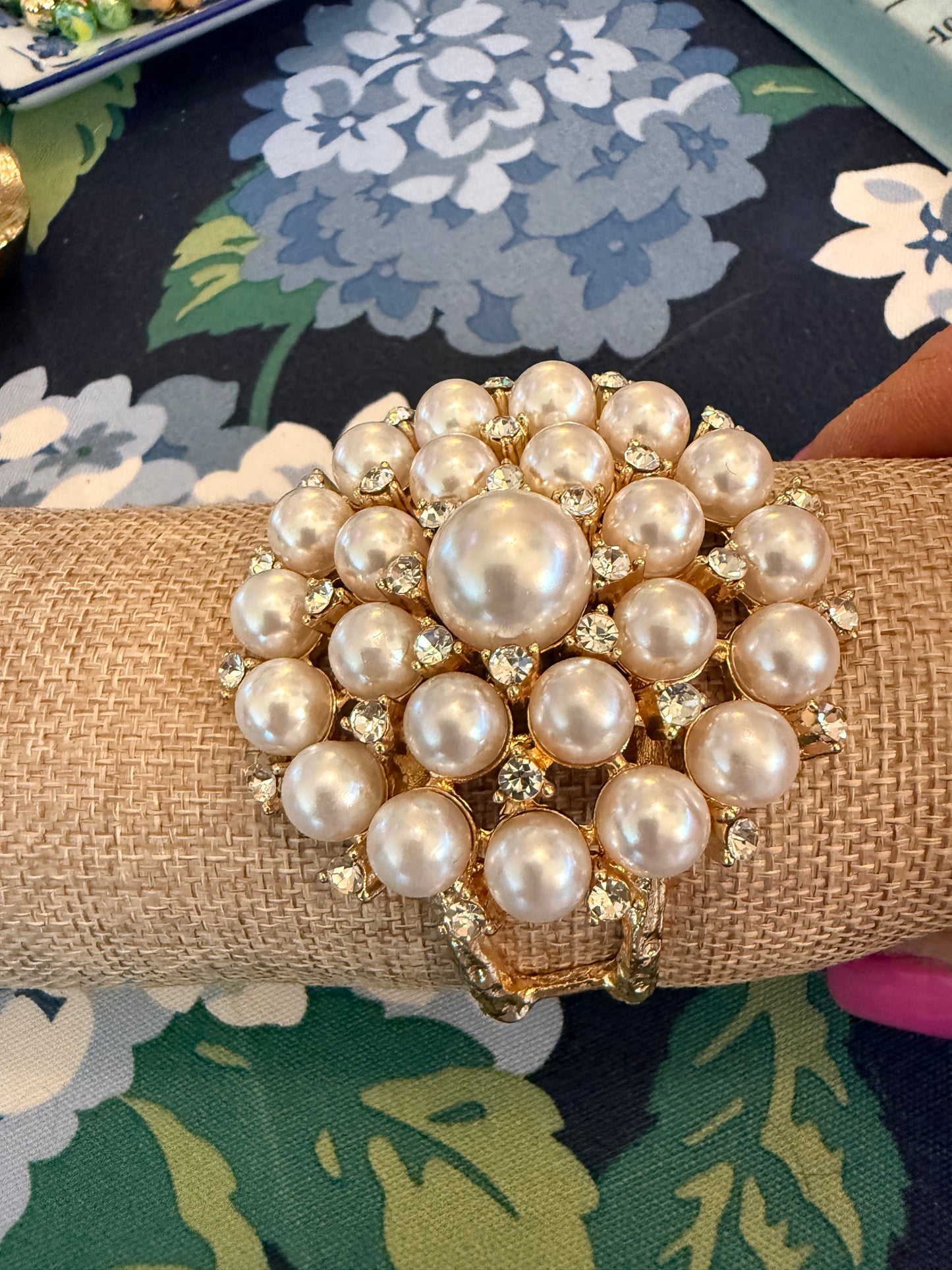Pearl Statement Bracelet, Gold Pearl Cuff Bracelet, Chunky Pearl Bracelet, Bridal Jewelry, Rhinestone Bracelet, Luxury Statement Jewelry