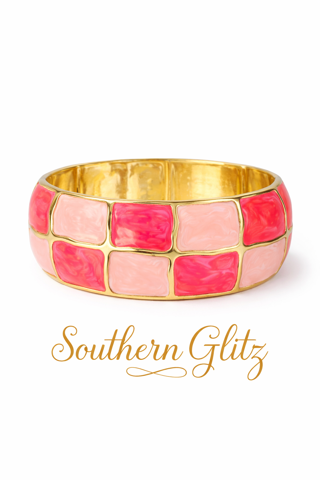 Pink Enamel Gold Statement Bracelet – Southern Glitz Bold Bangle