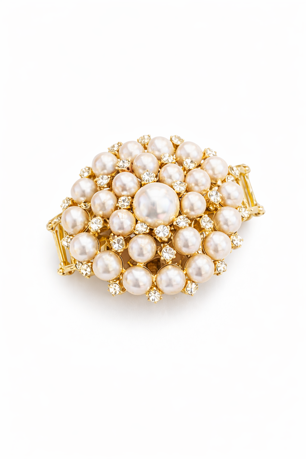 Pearl Statement Bracelet, Gold Pearl Cuff Bracelet, Chunky Pearl Bracelet, Bridal Jewelry, Rhinestone Bracelet, Luxury Statement Jewelry