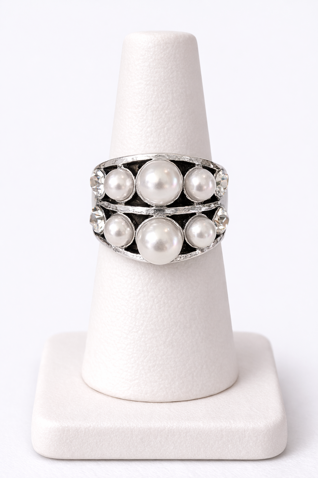 Silver Pearl Statement Ring, Chunky Pearl Ring, Bold Cocktail Ring, Vintage Style Ring, Adjustable Ring, Designer Inspired Jewelry