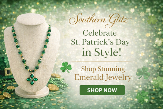 Green Crystal Clover Necklace – Gold Beaded Statement Necklace – St. Patrick’s Day Jewelry – Spring Floral Jewelry – Southern Glitz