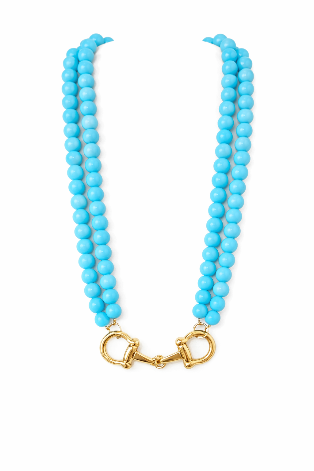 Southern Glitz Turquoise color Double Strand Necklace | Gold Horsebit Clasp Necklace | Western Statement Jewelry | Coastal Cowgirl Style