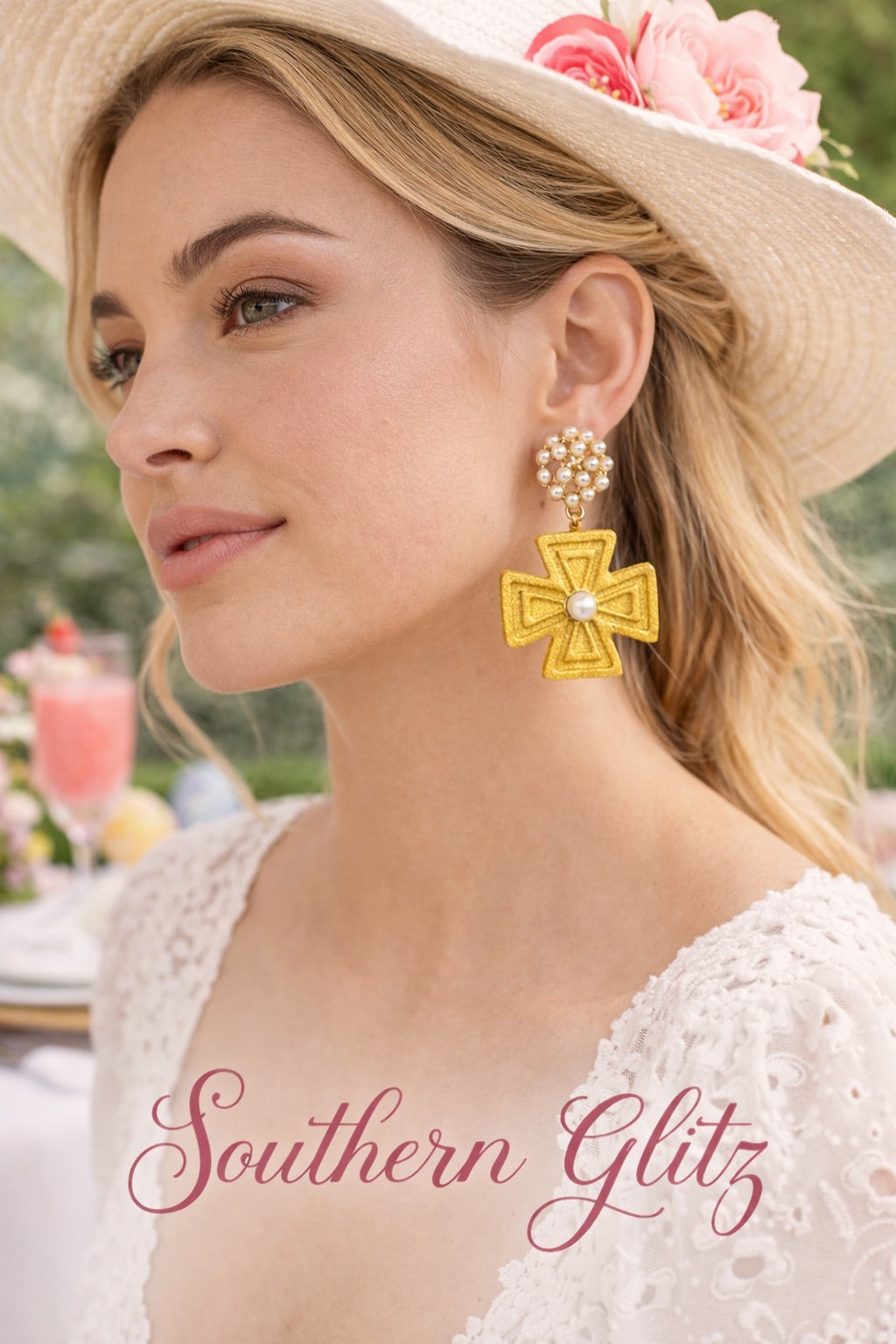 Gold Cross Earrings, Pearl Cross Dangle Earrings, Christian Jewelry for Women, Easter Earrings, Statement Faith Jewelry, Southern Glitz