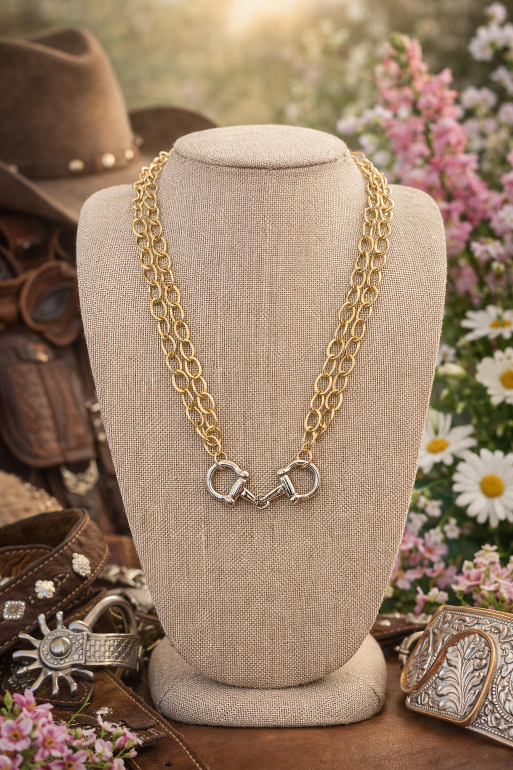 Two-Tone Snaffle Bit Necklace | Gold Chain & Silver Horse Bit Pendant | Equestrian Jewelry | Horse Lover Gift | Southern Glitz