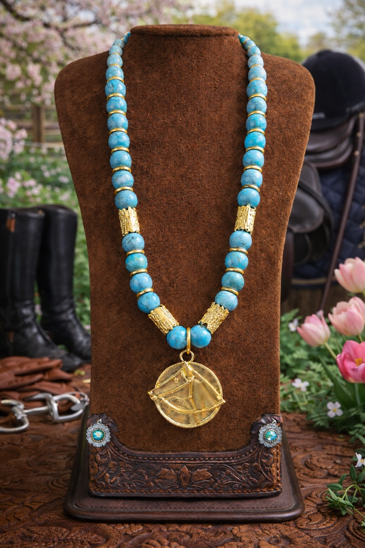 Turquoise Horse Necklace, Gold Horse Pendant Necklace, Western Jewelry, Equestrian Statement Necklace, Cowgirl Necklace, Horse Lover Gift