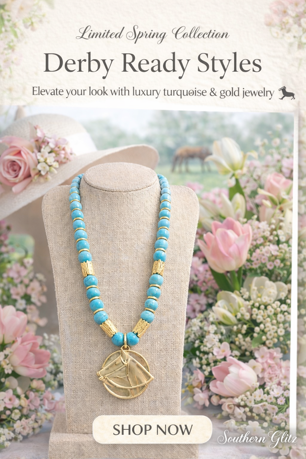 Turquoise Horse Necklace, Gold Horse Pendant Necklace, Western Jewelry, Equestrian Statement Necklace, Cowgirl Necklace, Horse Lover Gift