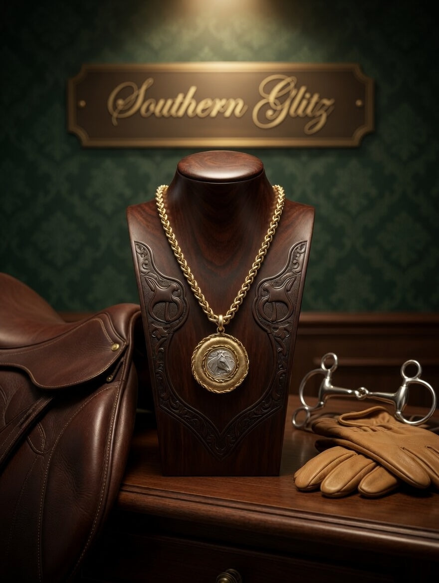 Yochi Two-Tone Horse Medallion Necklace | Gold Chunky Chain Equestrian Pendant | Southern Glitz Horse Jewelry | Western English Rider Gift