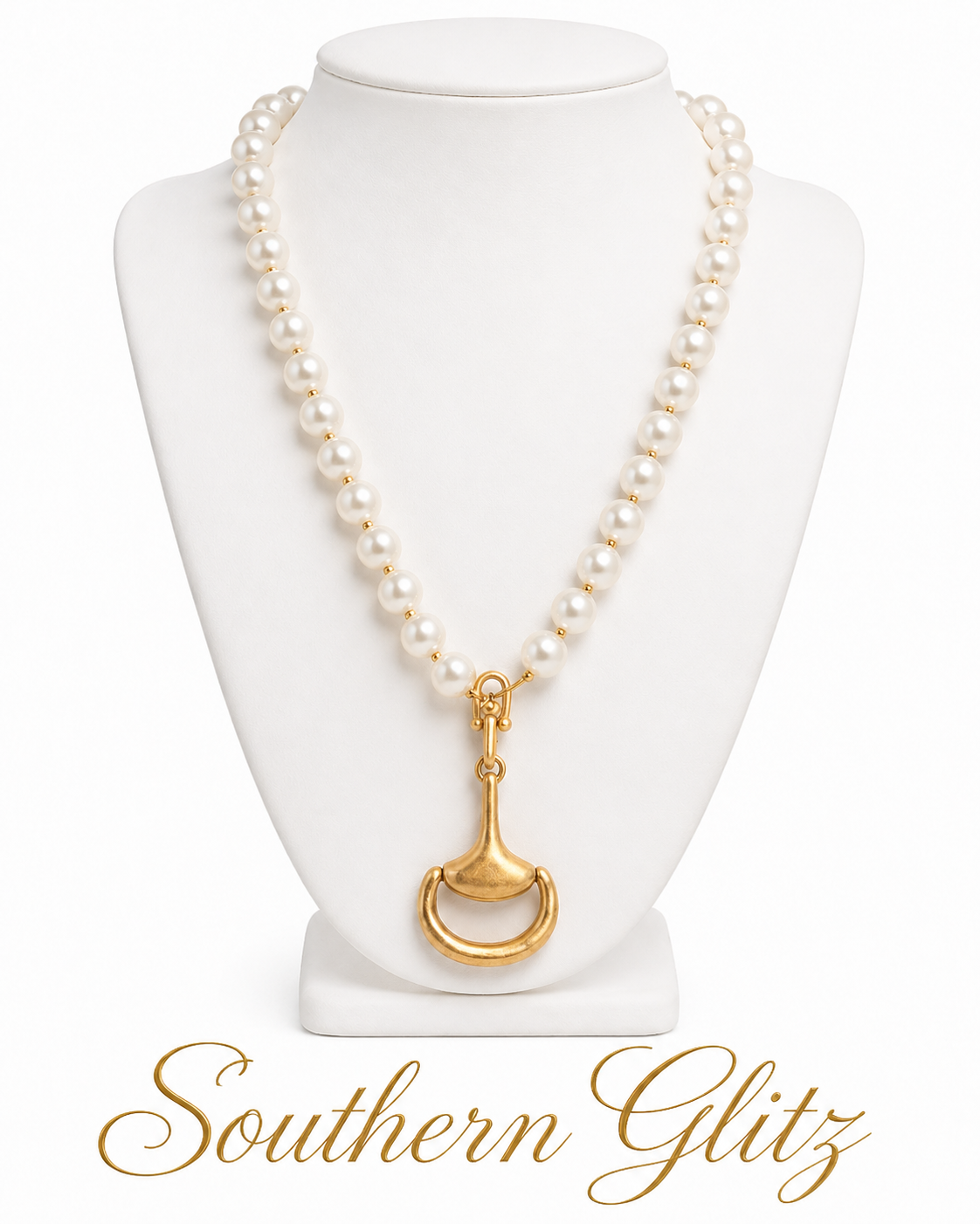 Pearl Snaffle Bit Necklace | Gold Equestrian Pendant Necklace | Southern Glitz Horse Jewelry | English Riding Horse Lover Gift