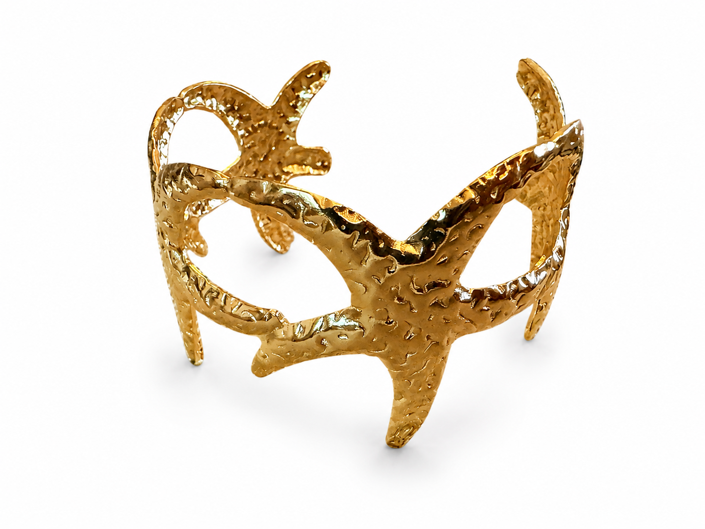 Gold Starfish Cuff Bracelet, Coastal Statement Bangle, Beach Jewelry, Ocean Inspired Boutique Bracelet