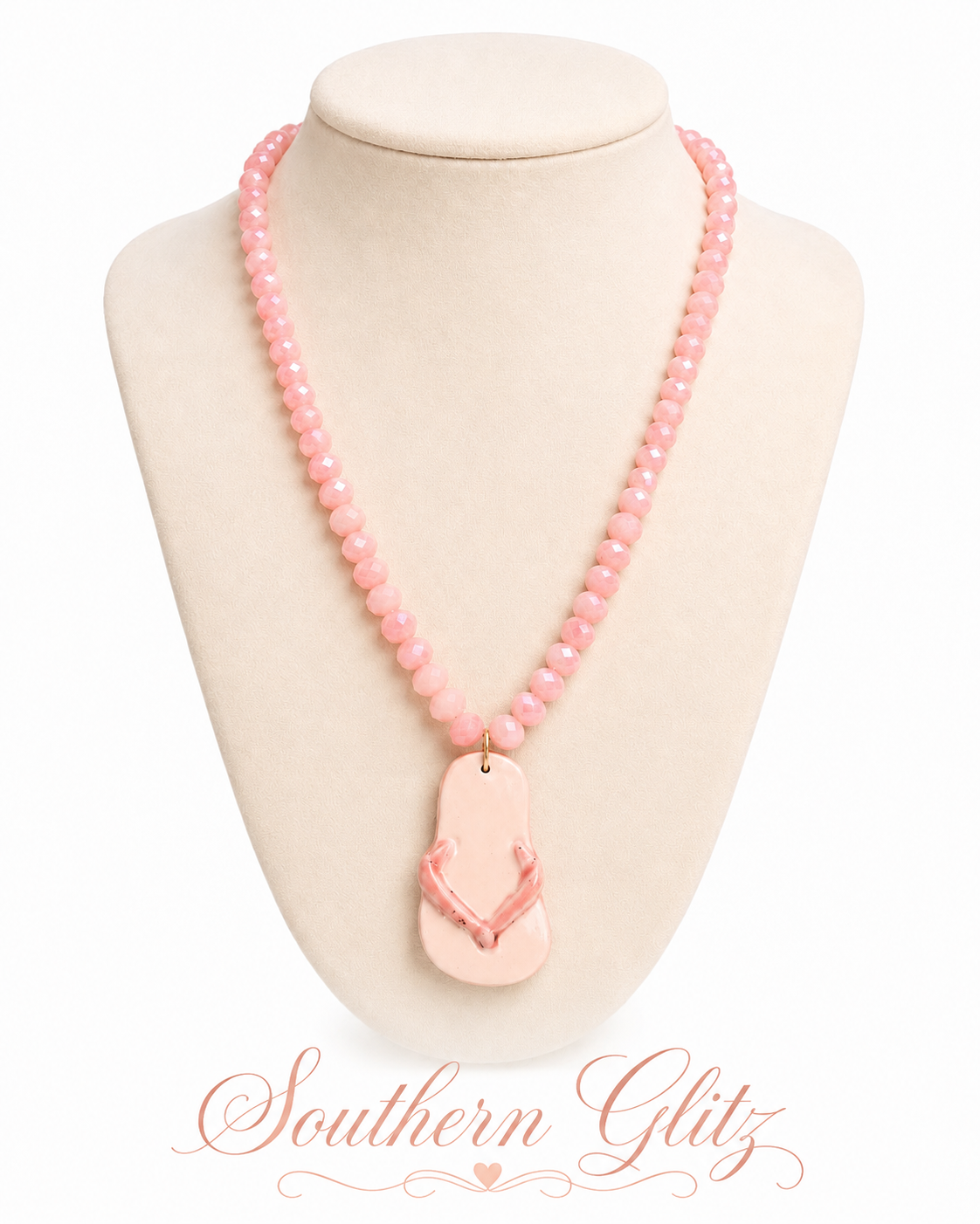 Pink Flip Flop Beaded Necklace | Summer Beach Jewelry | Coastal Vacation Necklace | Southern Glitz Resort Style Pendant