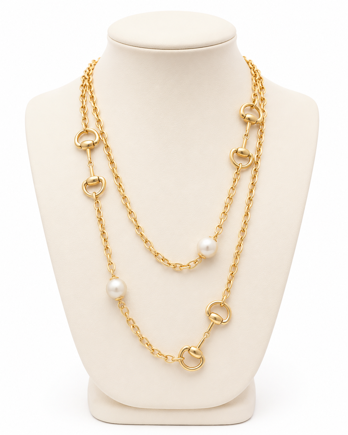 Gold Equestrian Snaffle Bit Necklace with Pearl Accents, Long Layered Horse Jewelry, English Riding Statement Necklace, Horse Lover Gift