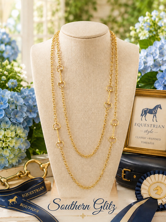 Gold Equestrian Snaffle Bit Necklace, Long Layered Horse Bit Chain, Elegant Horse Lover Gift, English Riding Jewelry