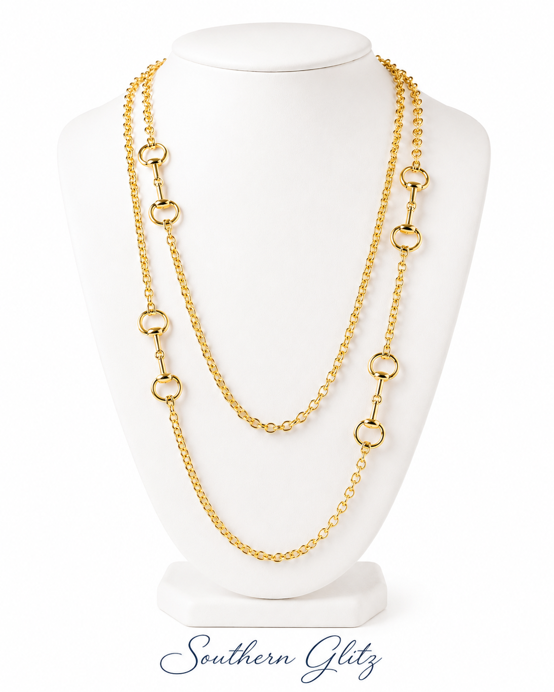 Gold Equestrian Snaffle Bit Necklace, Long Layered Horse Bit Chain, Elegant Horse Lover Gift, English Riding Jewelry
