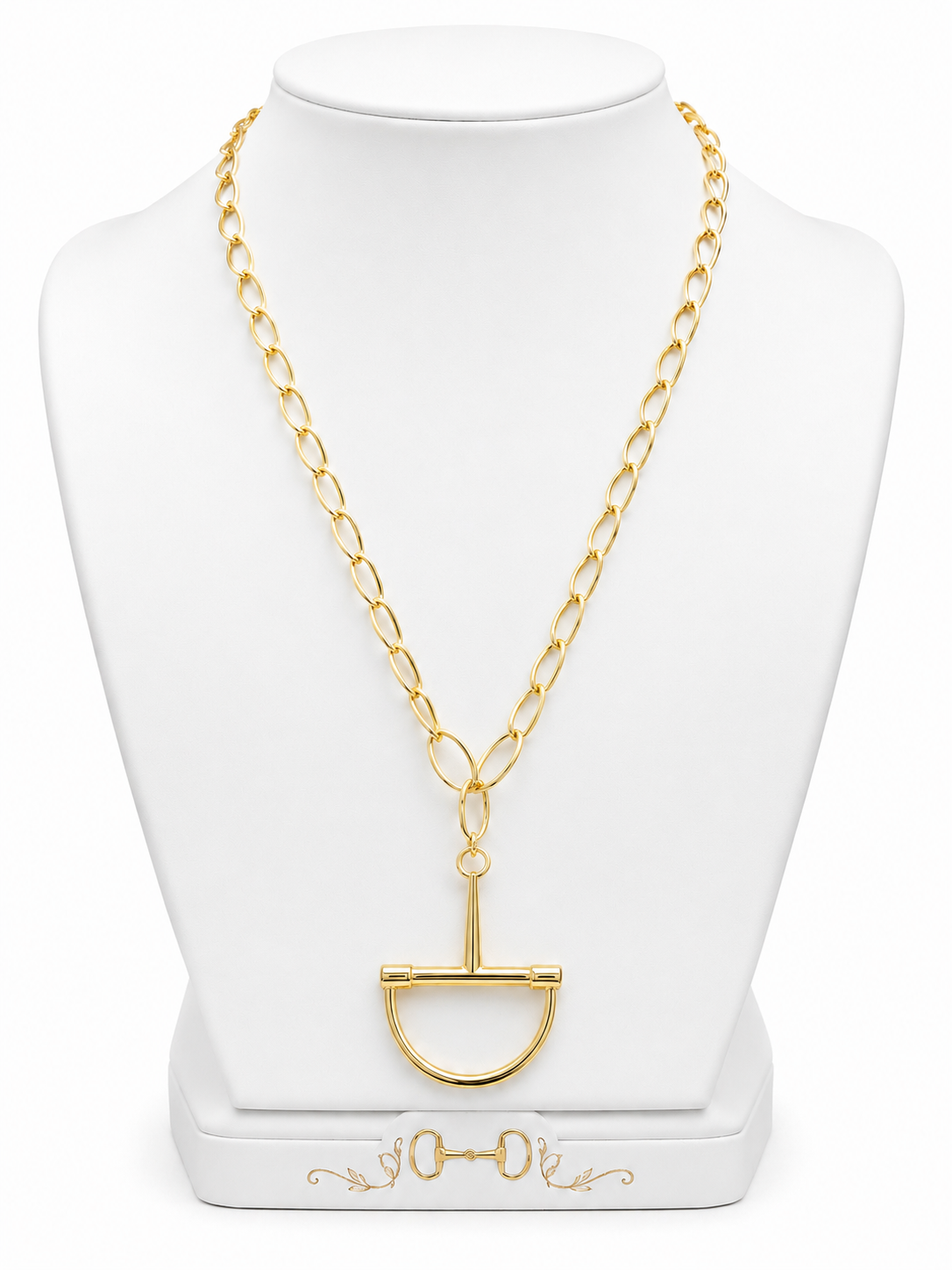 Gold Stirrup Necklace, Equestrian Pendant Jewelry, Oval Link Chain Necklace, Horse Lover Gift, English Riding Statement Necklace