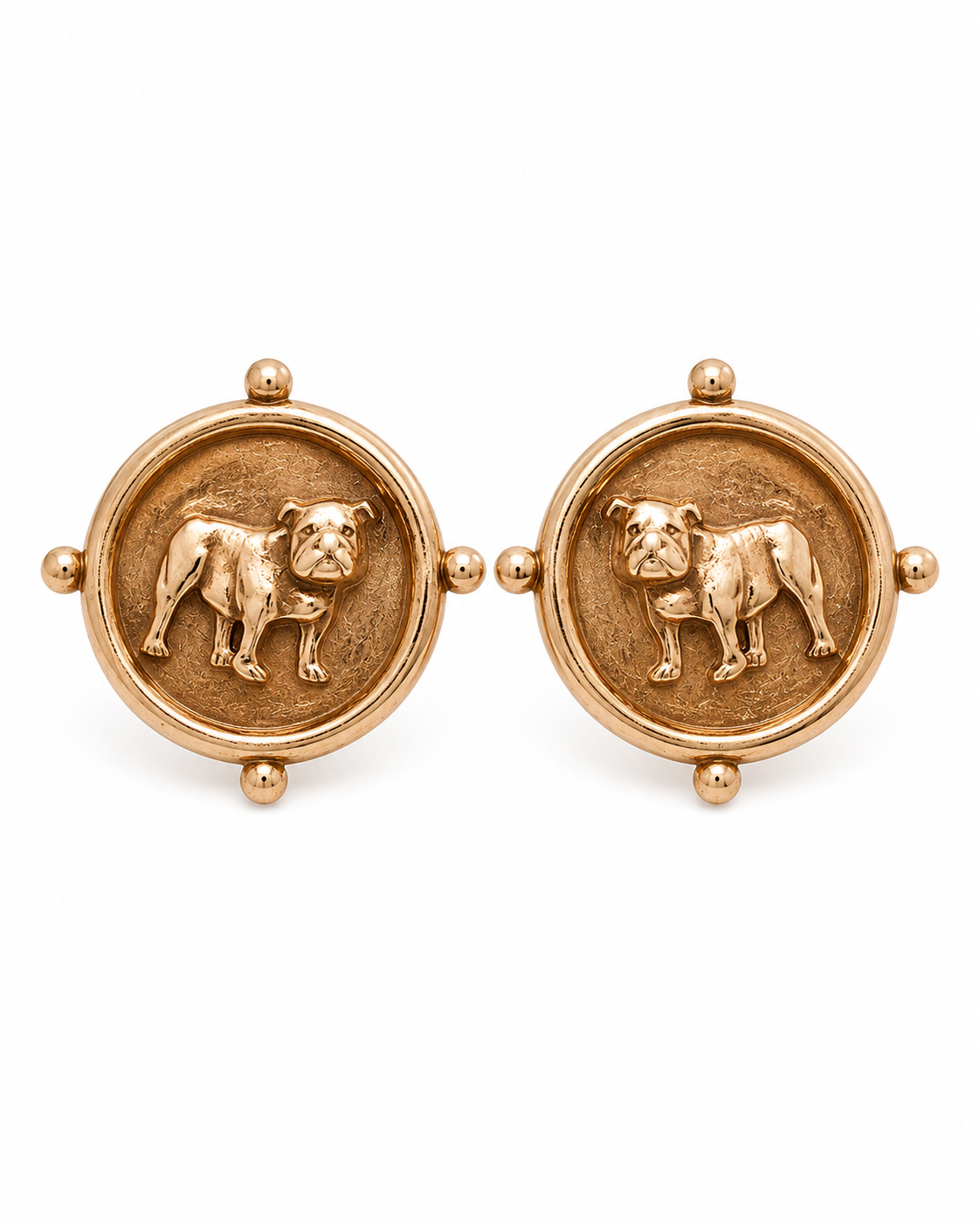 Gold Bulldog Medallion Earrings, Round Dog Statement Earrings, Bulldog Lover Gift, Georgia Fan Jewelry, Southern Boutique Earrings