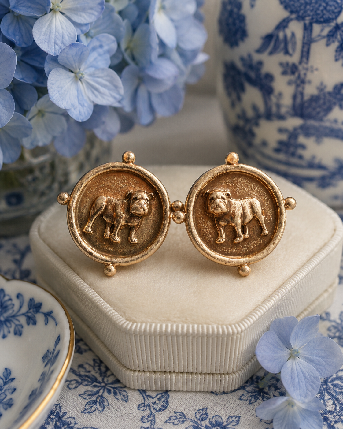 Gold Bulldog Medallion Earrings, Round Dog Statement Earrings, Bulldog Lover Gift, Georgia Fan Jewelry, Southern Boutique Earrings