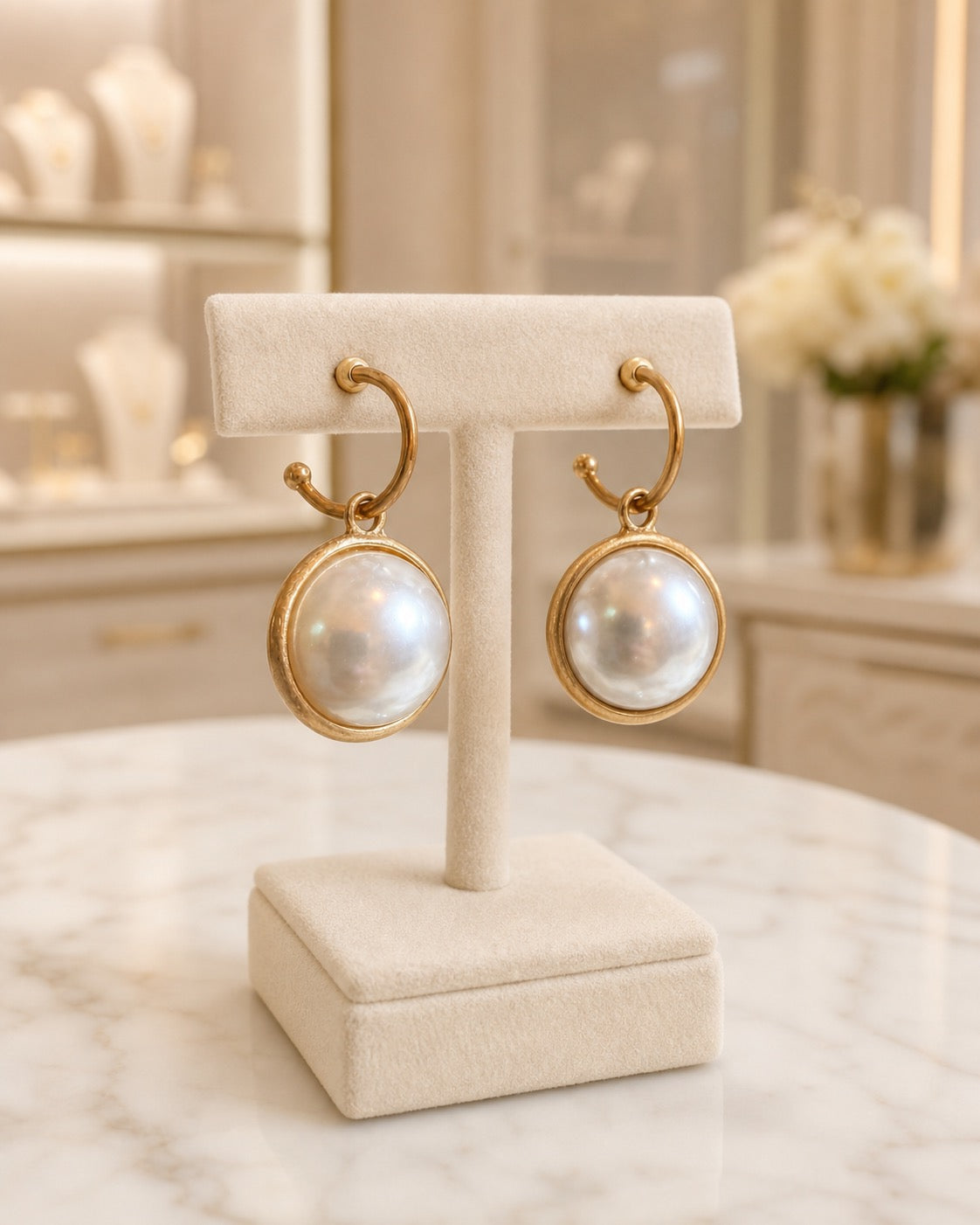 Gold Pearl Drop Earrings, Faux Pearl Hoop Earrings, Statement Pearl Dangles, Elegant Bridal Earrings, Classic Gift for Her