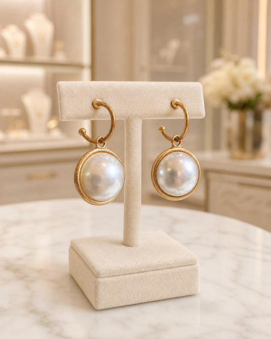 Gold Pearl Drop Earrings, Faux Pearl Hoop Earrings, Statement Pearl Dangles, Elegant Bridal Earrings, Classic Gift for Her