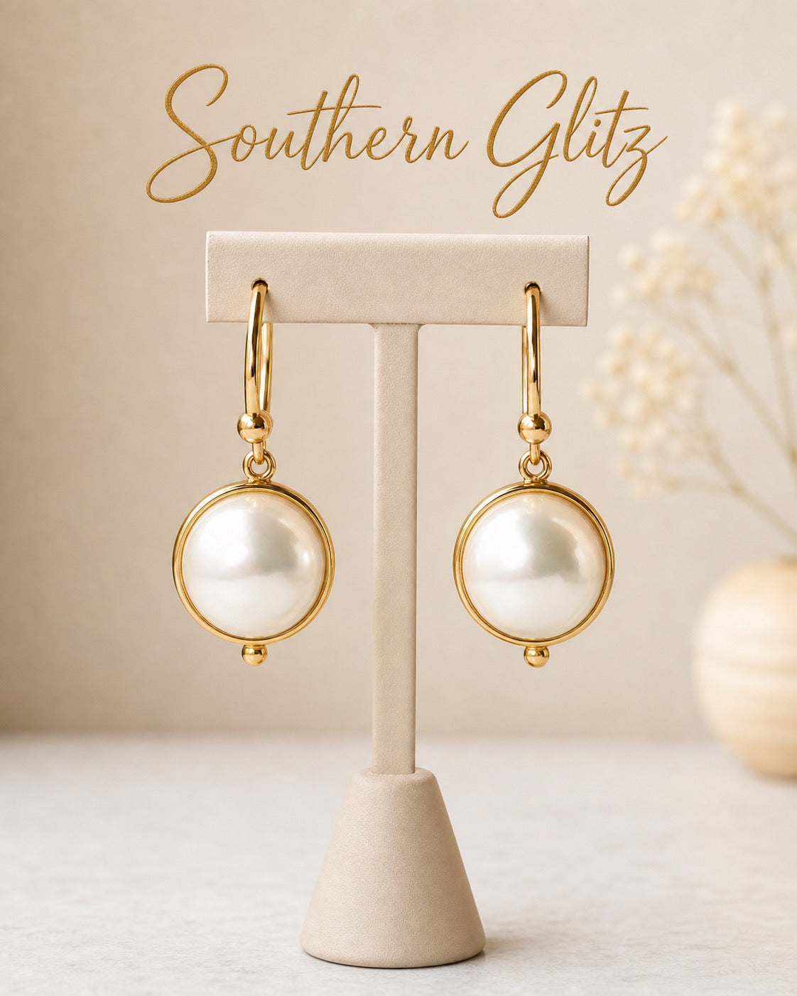 Gold Pearl Drop Earrings, Faux Pearl Hoop Earrings, Statement Pearl Dangles, Elegant Bridal Earrings, Classic Gift for Her