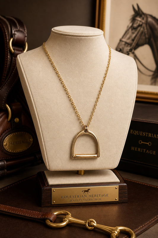 Gold Stirrup Pendant Necklace, Equestrian Statement Necklace, Horse Lover Jewelry, English Riding Gift, Western Horse Necklace