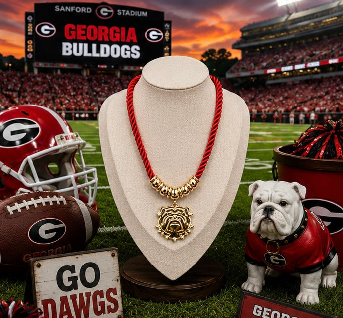 Georgia Bulldogs Game Day Necklace, Red Cord Bulldog Medallion Necklace, Georgia Football Jewelry, Dawgs Fan Gift