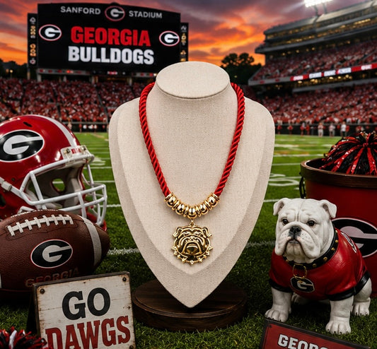 Georgia Bulldogs Game Day Necklace, Red Cord Bulldog Medallion Necklace, Georgia Football Jewelry, Dawgs Fan Gift