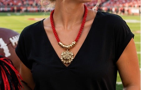 Georgia Bulldogs Game Day Necklace, Red Cord Bulldog Medallion Necklace, Georgia Football Jewelry, Dawgs Fan Gift