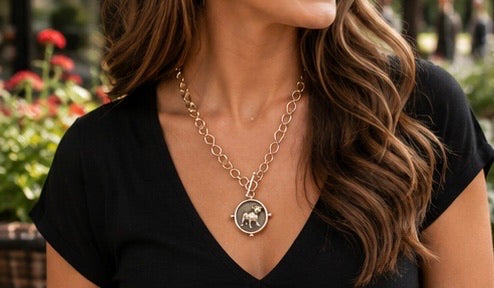 Gold Bulldog Medallion Necklace, Vintage Style Dog Pendant Necklace, Bulldog Jewelry, Dog Lover Gift, Statement Medallion Necklace