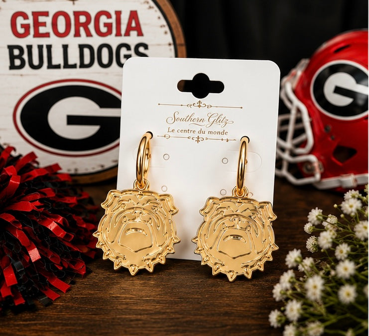 Gold Bulldog Earrings, Bulldog Game Day Jewelry, Georgia Inspired Earrings, Football Fan Gift, Tailgate Earrings, Southern Jewelry